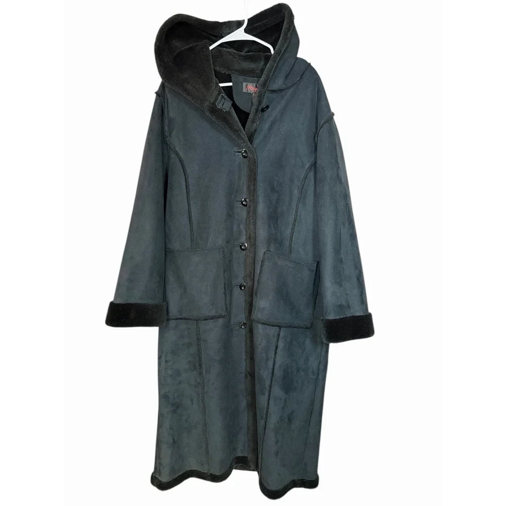 VTG Witch Winter Mystical Boho Penny Lane Coat XL Vegan Suede Long Hooded Jacket